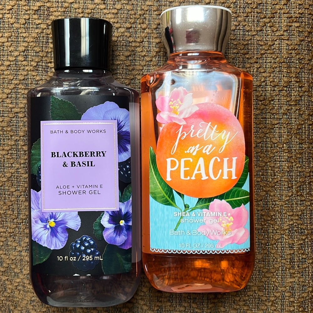 Bath and body black berry basil and pretty as a peach shower gel